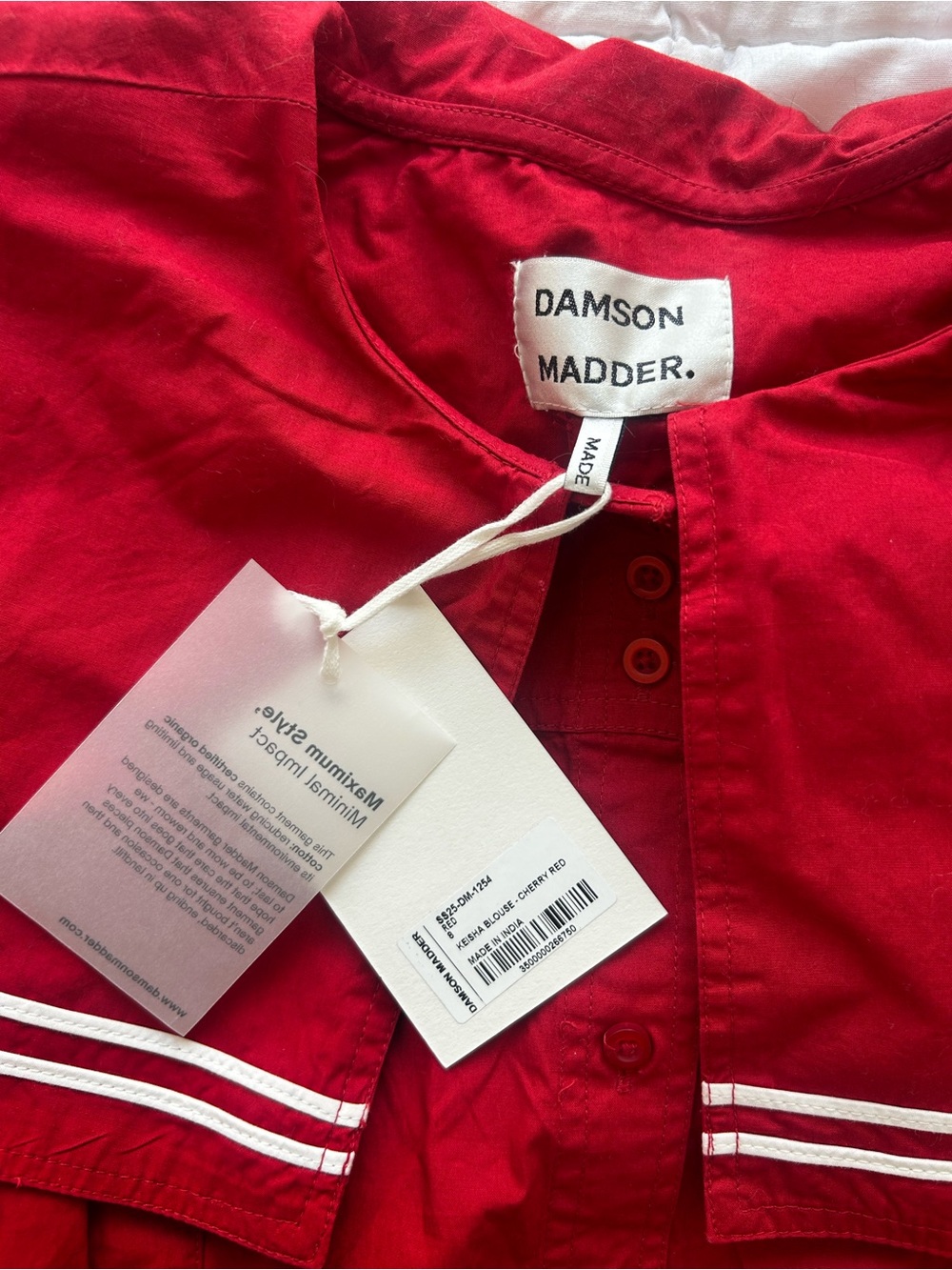 Damson Madder Red Sailor-Collar Button-Front Women's Top - Picture 2 of 3